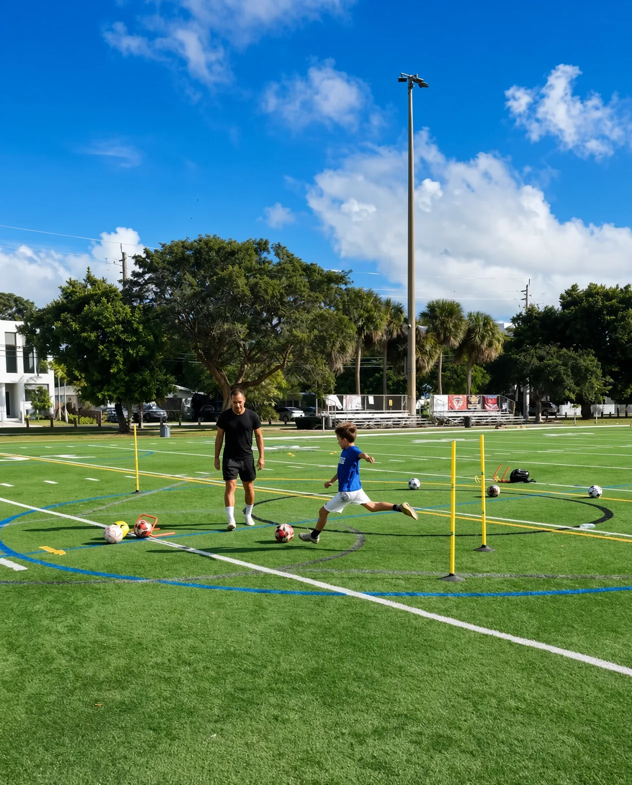 Coach Jerome watching a player strike the ball through training poles