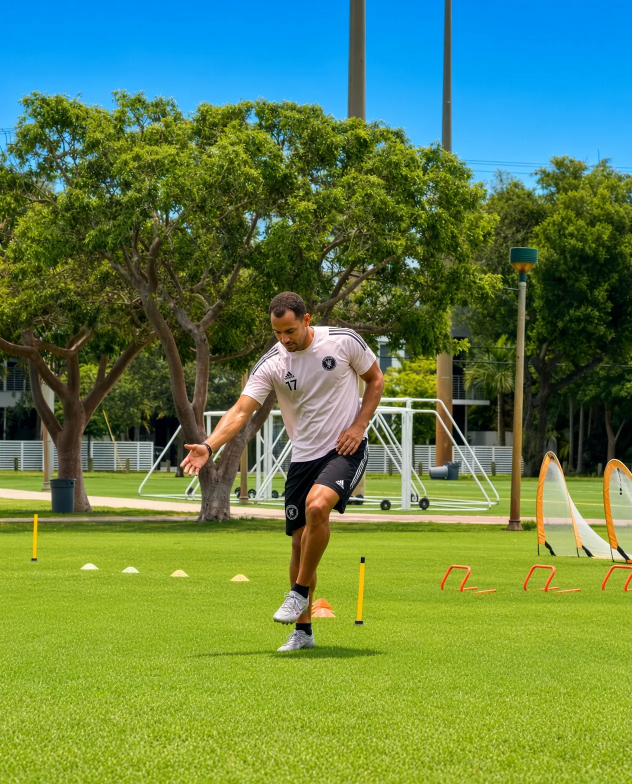 Coach Jerome demonstrating a move between cones